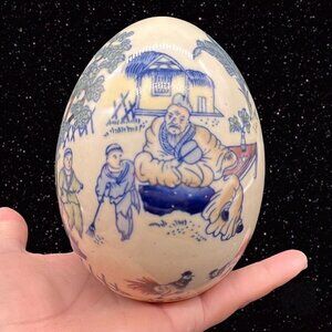 Vintage Bombay China Decorative Chinese Egg Cobalt Painted Ceramic 5”T 3.5”W